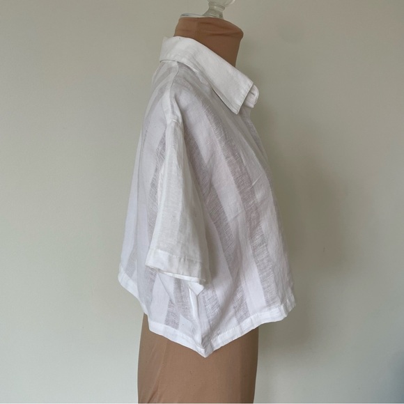 Solid and Striped The Cabana Linen Striped Cropped White Button Up Shirt NWT S - Picture 4 of 9